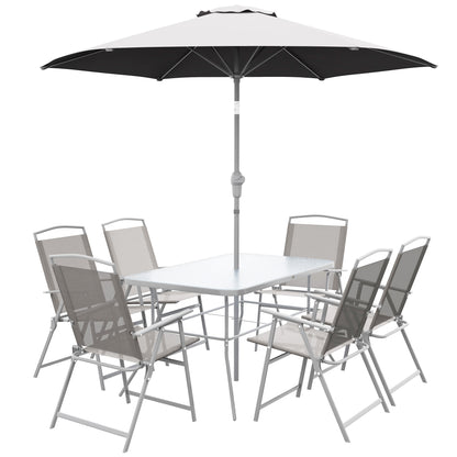 Outsunny Garden Set with Dining Table, 6 Folding Chairs and Crank Umbrella, Gray - Borgè