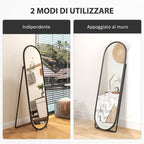 Full-Length Floor Mirror with Folding Stand, in Glass and Metal, 40x41x159 cm, Black
