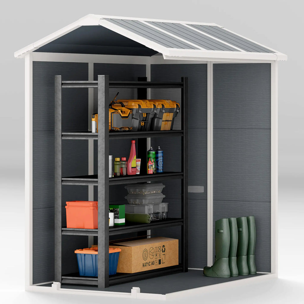 Resin Garden Shed with Floor, Lockable Door and Window, 1.3 x 1.8 m, Grey
