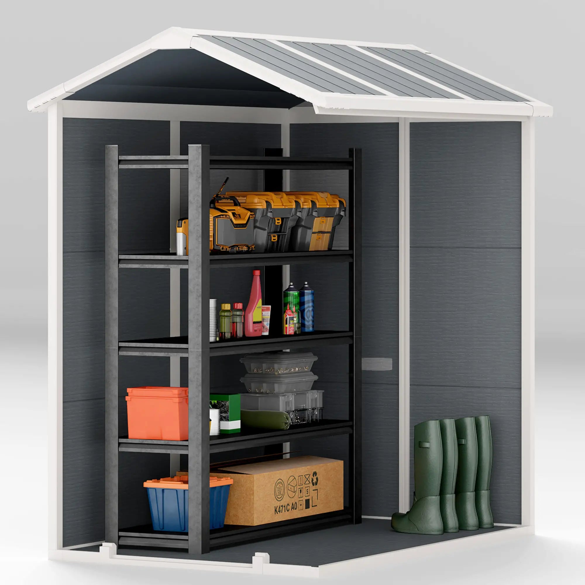 Resin Garden Shed with Floor, Lockable Door and Window, 1.3 x 1.8 m, Grey