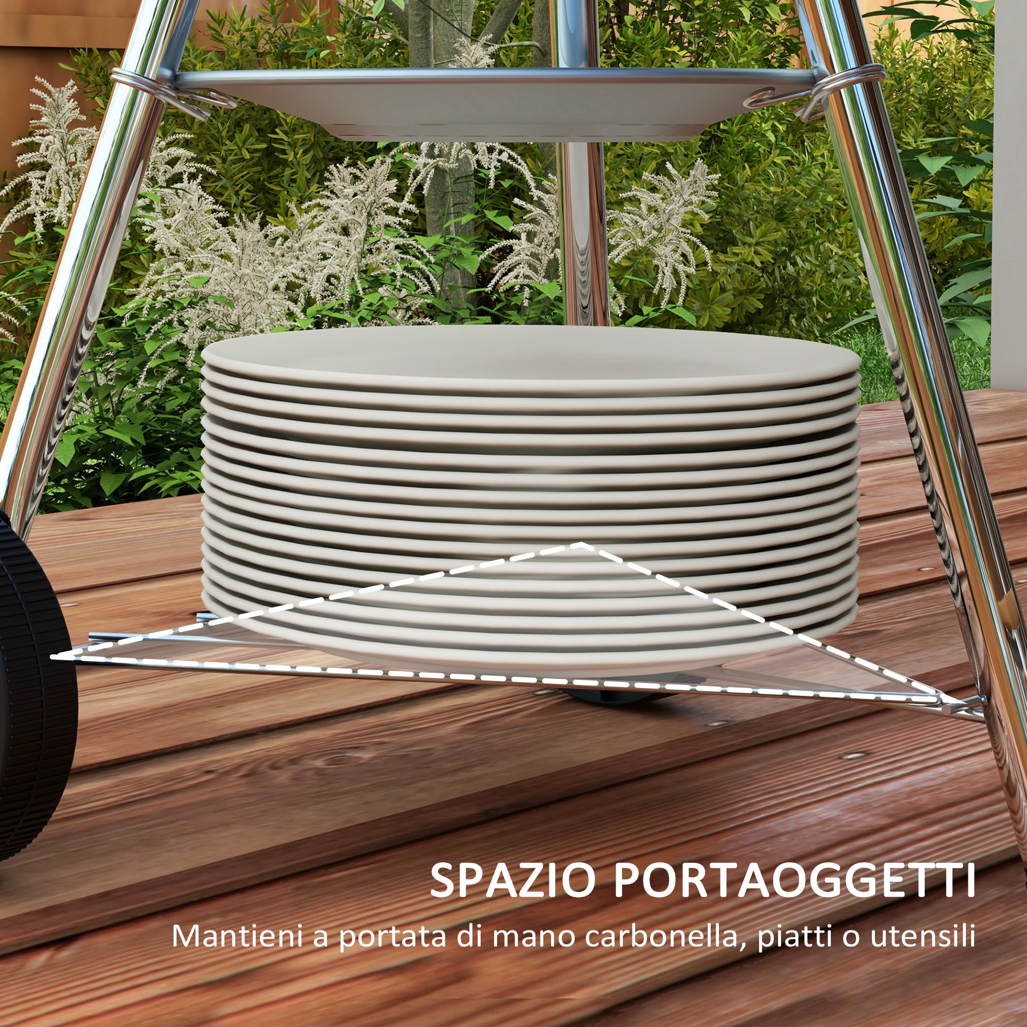 Charcoal Barbecue with Steel Grill, Lid and Air Vents and Wheels, Black