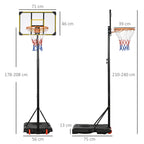 SPORTNOW Basketball Hoop for Children 6-14 Years, Adjustable Height 2.1-2.4 m, Wheels and Fillable Base, Yellow