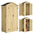 Outsunny 3-Door Garden Cabinet with 4 Shelves and Hooks, in Fir Wood, 93x53x168 cm, Wood Color