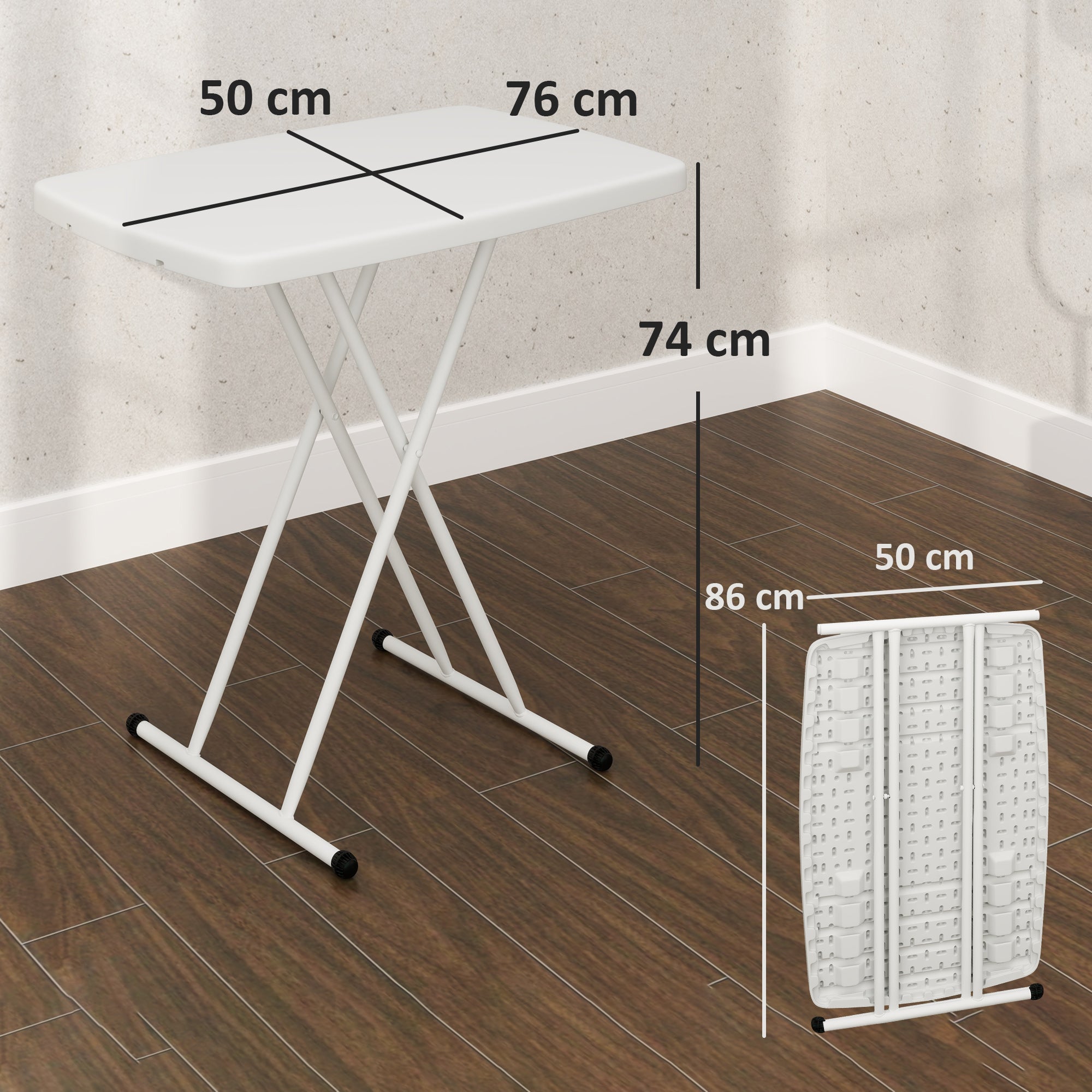 Folding Garden Coffee Table with Adjustable Height, Metal and HDPE, White