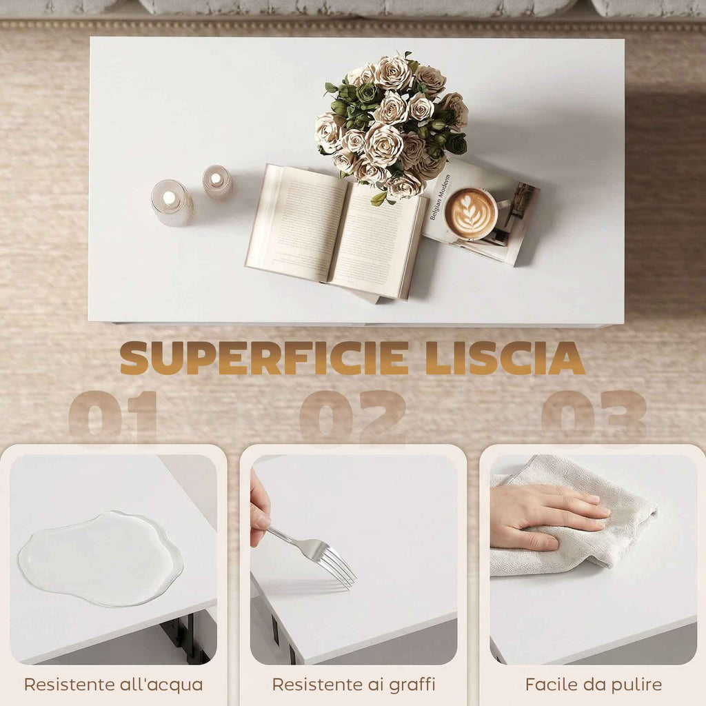 HOMCOM 75cm White Punched Coffee Table with Lift-Up Top and Hidden Storage