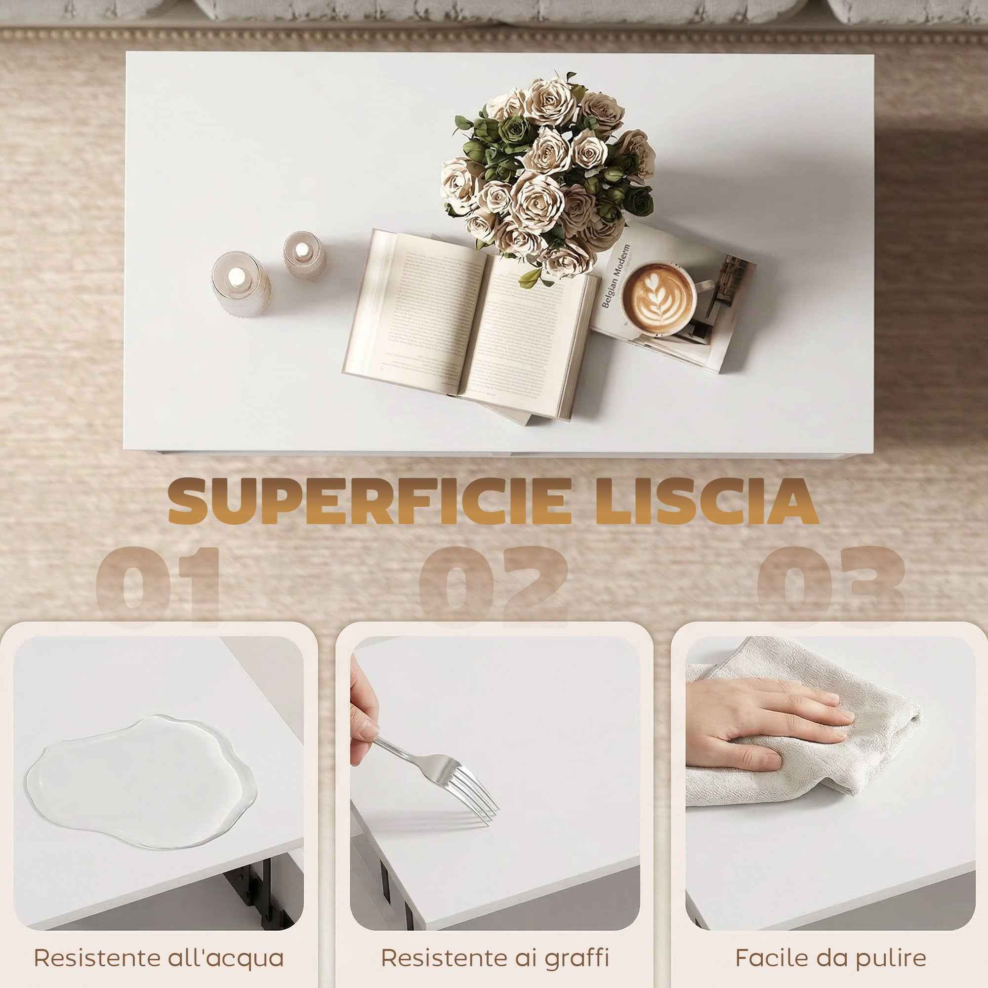 HOMCOM 75cm White Punched Coffee Table with Lift-Up Top and Hidden Storage
