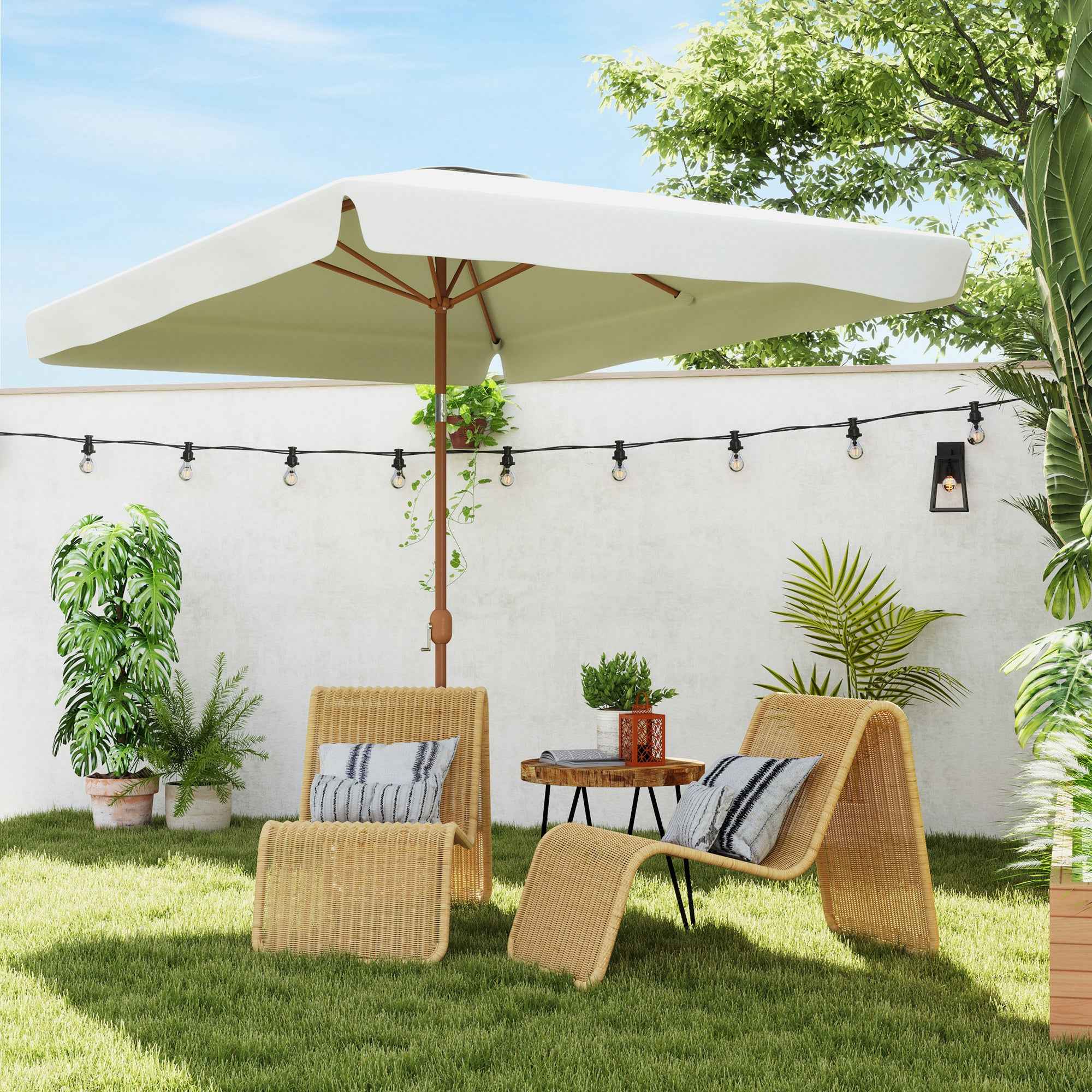 Outsunny 2x3m Rectangular Garden Umbrella with Crank Handle, Metal and Polyester, Cream