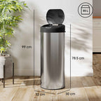 HOMCOM 55L Waste Bin with Sensor for Automatic Opening and Soft Closing, 32x30x72.5 cm, Silver