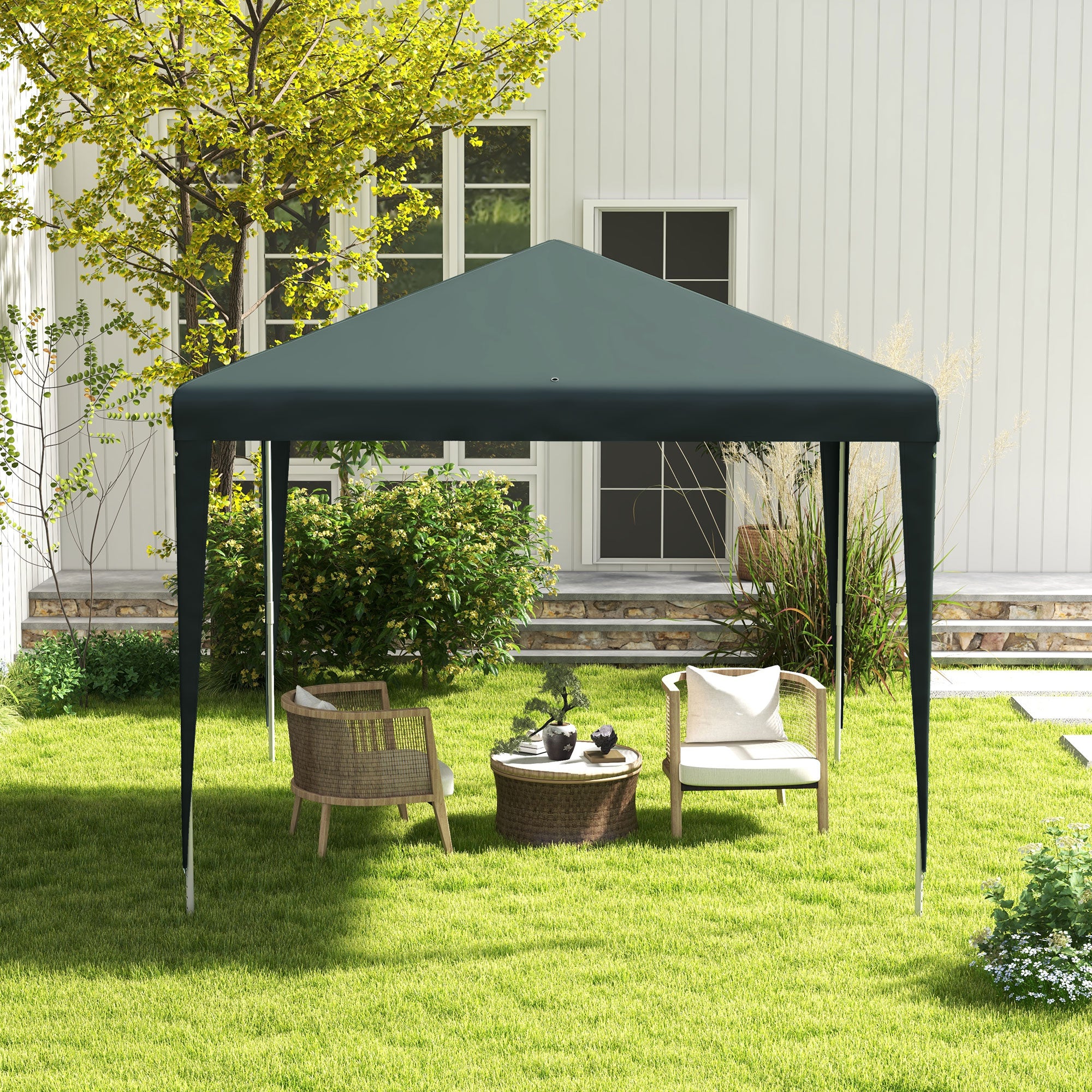 Outsunny Garden Gazebo 2.7x2.7 m with Pegs and Ropes, Steel Frame and PE Coating, Dark Green
