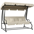 Outsunny Garden Swing Bed with Adjustable Canopy and Trays, Steel and Teslin, 200x120x164 cm, Cream
