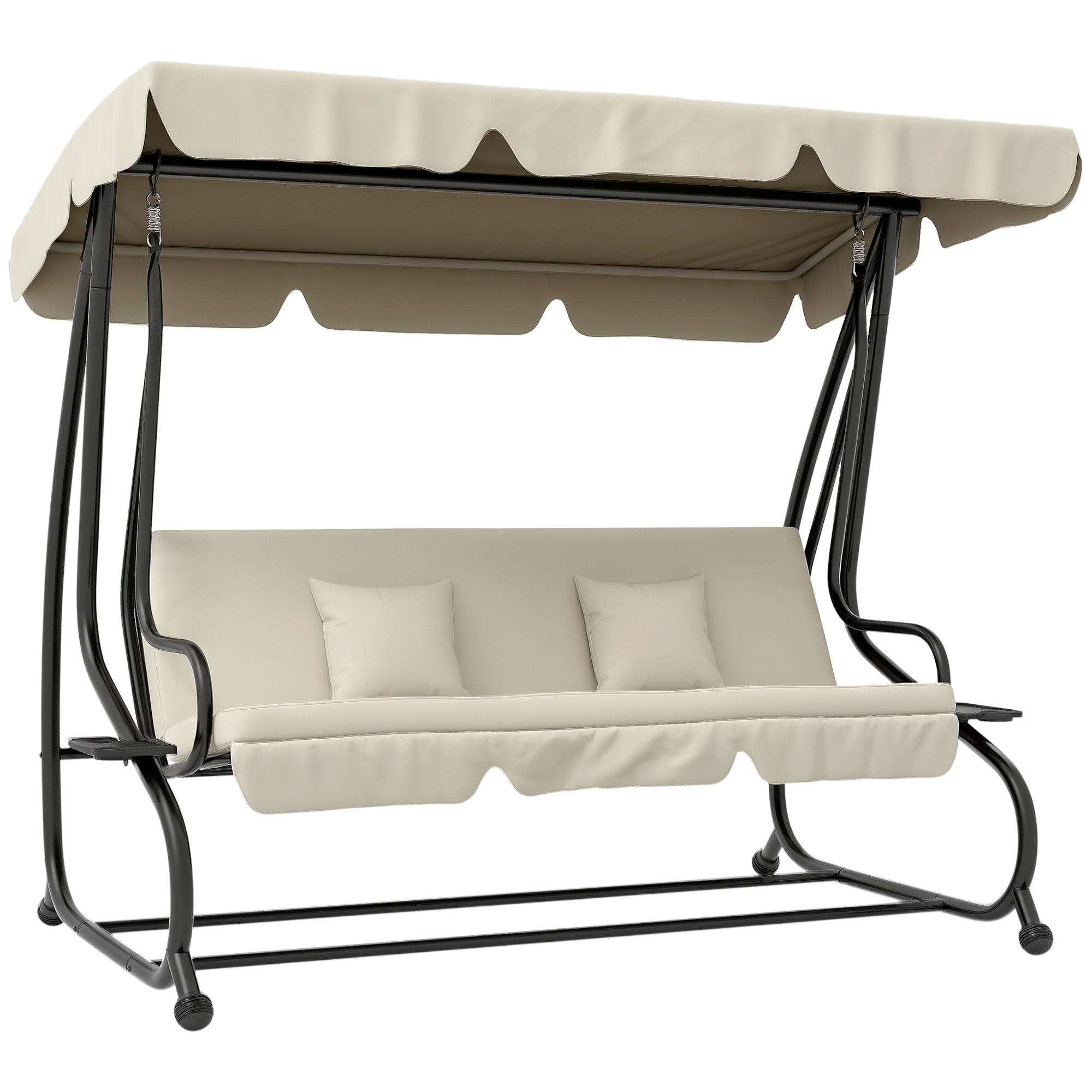 Outsunny Garden Swing Bed with Adjustable Canopy and Trays, Steel and Teslin, 200x120x164 cm, Cream