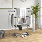 Vertical Drying Rack with 3 Adjustable Shelves, in Steel and Plastic, 142x55x152 cm, Grey and Silver