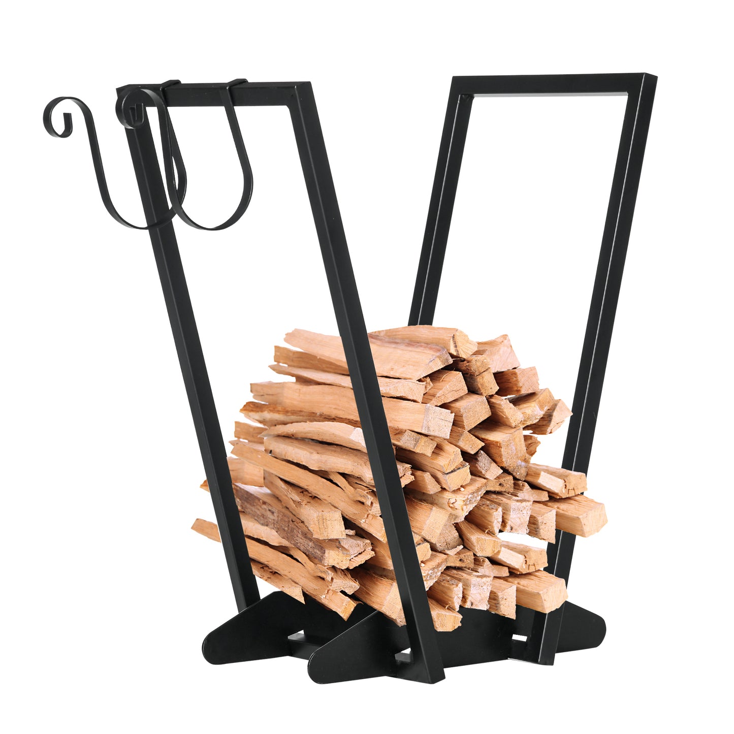 Firewood Rack with Hooks for Indoor and Outdoor Use in Steel, 45x32x58cm, Black