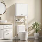 Bathroom Cabinet Above Toilet and Washing Machine with Cabinet and Open Shelf, 64x20x180 cm, White