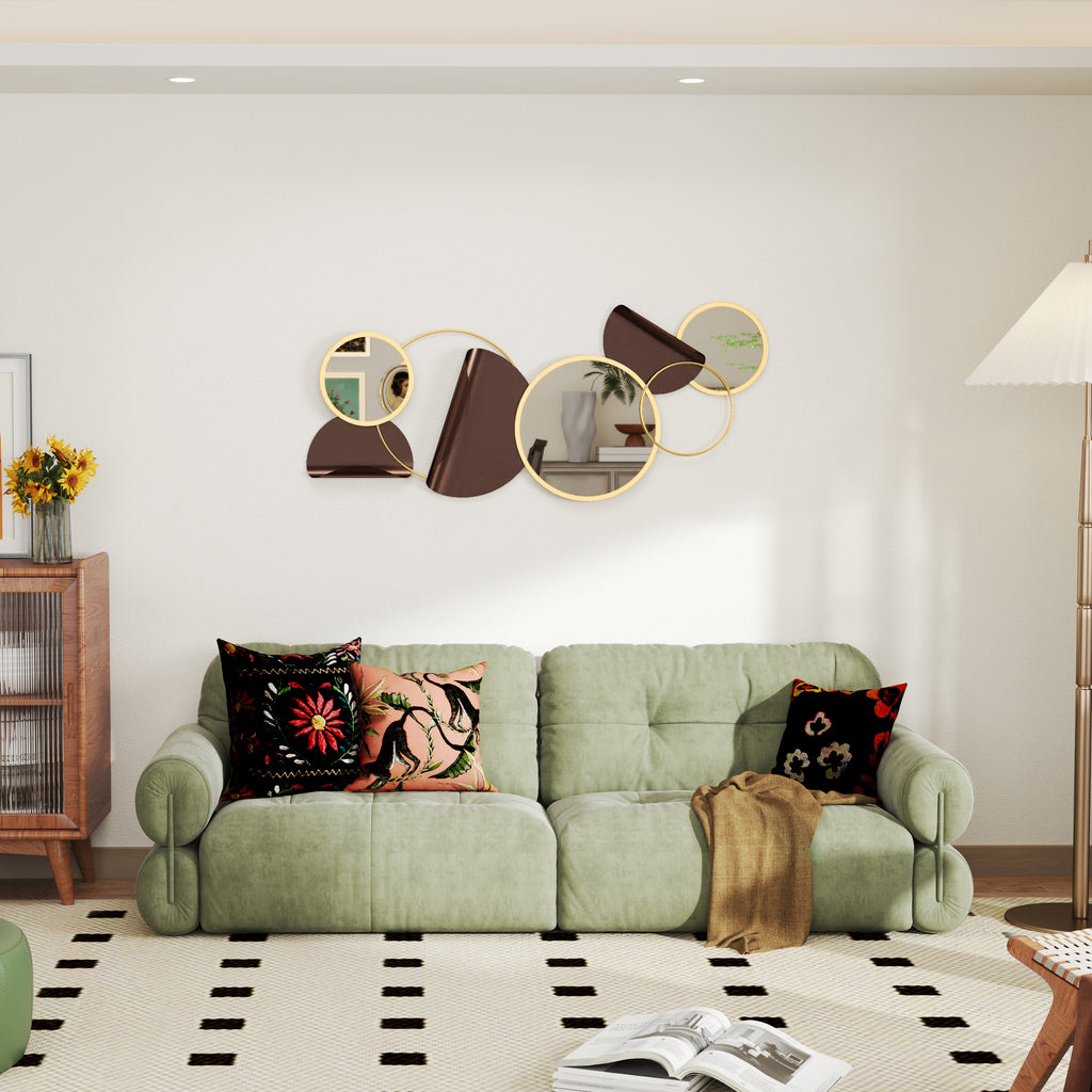 Modern 3D Metal Wall Decoration with Mirrors for Living Room and Entrance, 101x41.5 cm, Gold