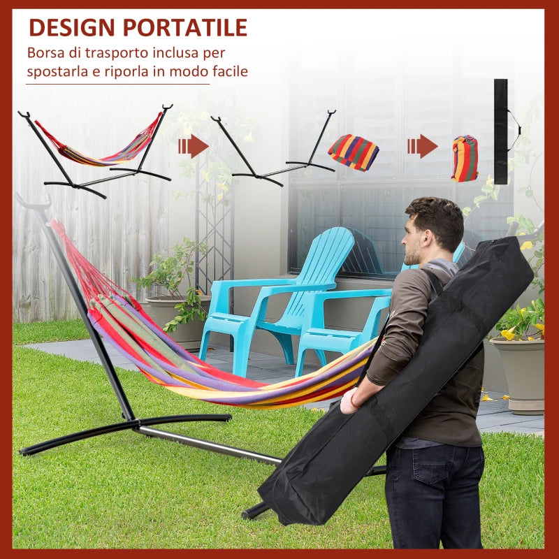 Freestanding Garden Hammock with Steel Frame and Multicolored Cotton, Carrying Case Included - Borge' Group Limited