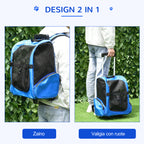 PawHut 2 in 1 Backpack Carrier for Dogs and Cats with Pockets and Telescopic Handle, 42x25x55cm, Blue - Borgè
