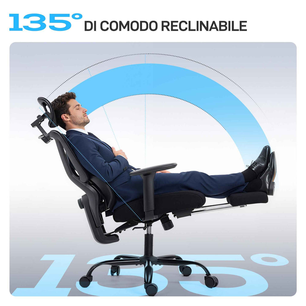 HOMCOM Ergonomic and Breathable Office Chair with Dynamic Lumbar Support and Footrest, 73x75x120-128 cm, Black