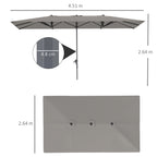 Double Garden Umbrella 4.5x2.6 m, Crank Opening and 12 Ribs, Gray