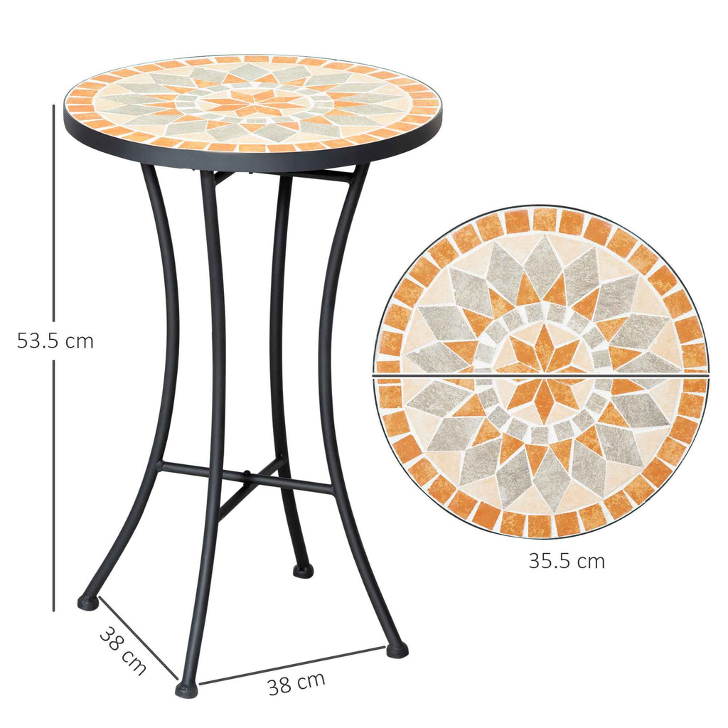 Outsunny Round Outdoor Coffee Table with Mosaic Ceramic Top, Metal, Ø35.5x53.5 cm, Multicolored