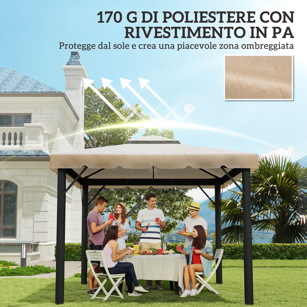 Outsunny 3x3m 2-Tier Gazebo Roof with 8 Drainage Holes in Khaki Polyester