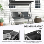 Outsunny 2-seater swing with coffee table and cup holder, in metal and polyester, 175x110x165 cm, gray - Borgè