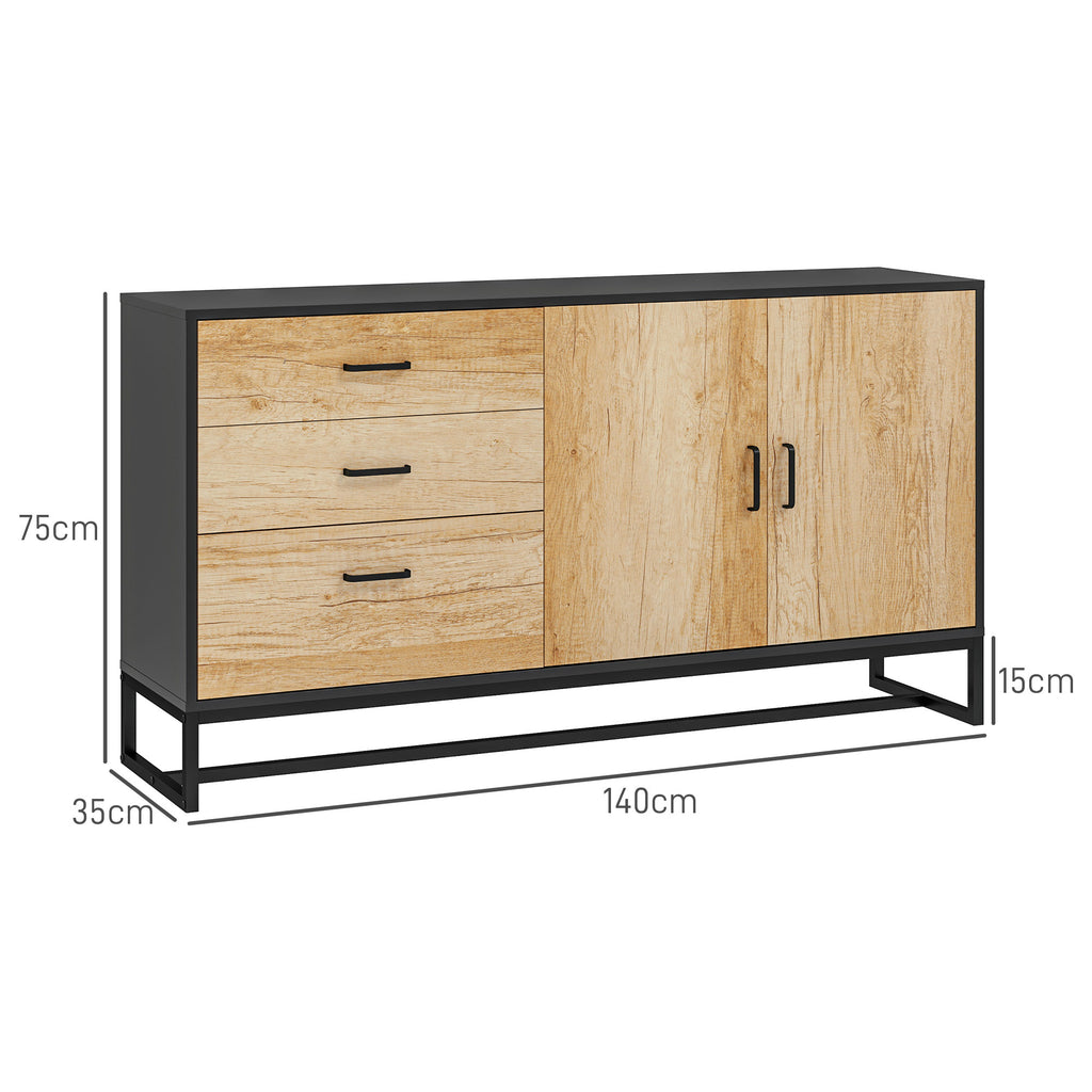 Modern Sideboard with 3 Drawers and a Kitchen Cabinet 2 Soft-Close Doors with Adjustable Shelf