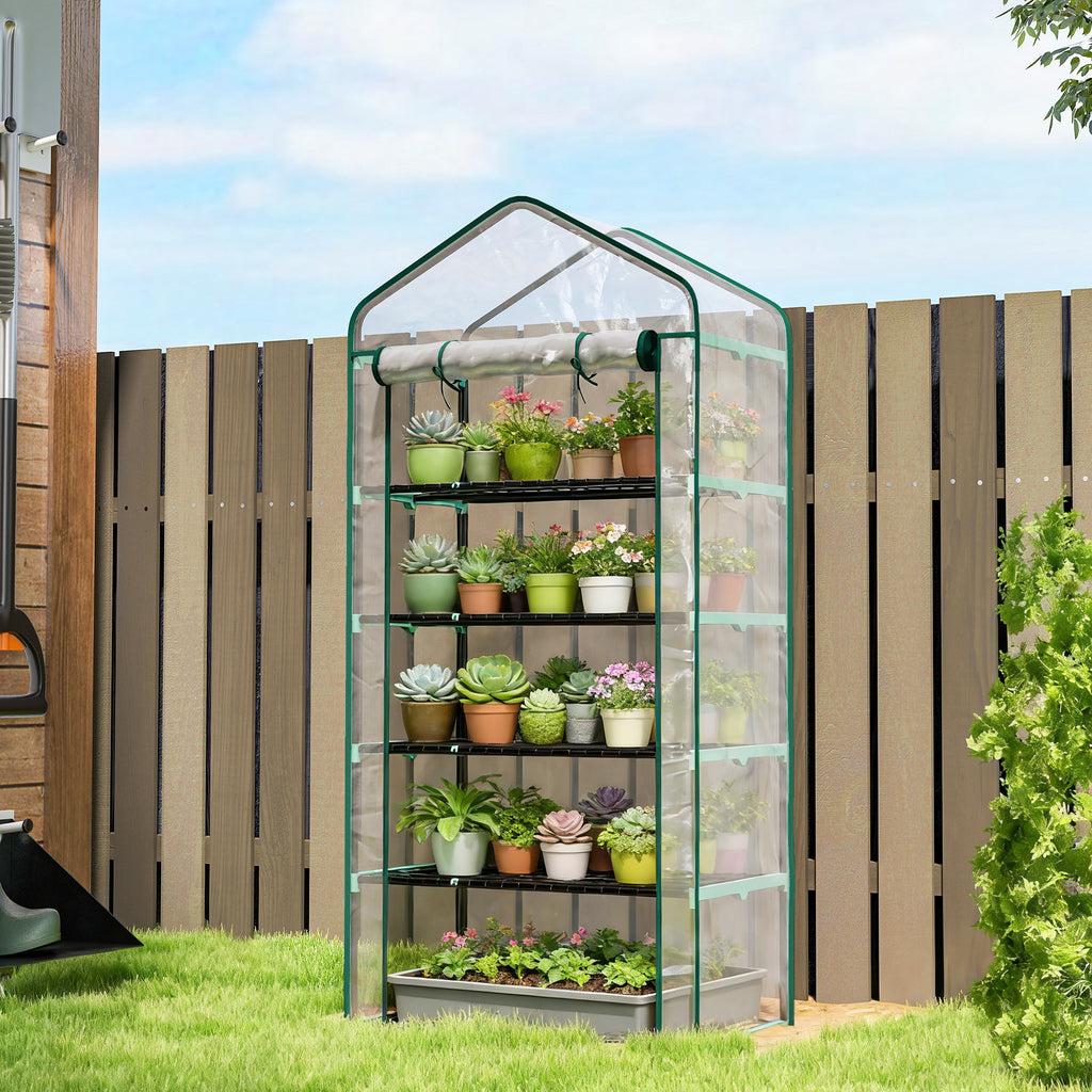 Outsunny 5-Tier Greenhouse with Roll-Up Entrance, Steel and Polyethylene, 90x49x193 cm, Transparent