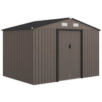 Garden Shed with 4 Vents and 2 Sliding Steel Doors, 277x195x192 cm, Brown