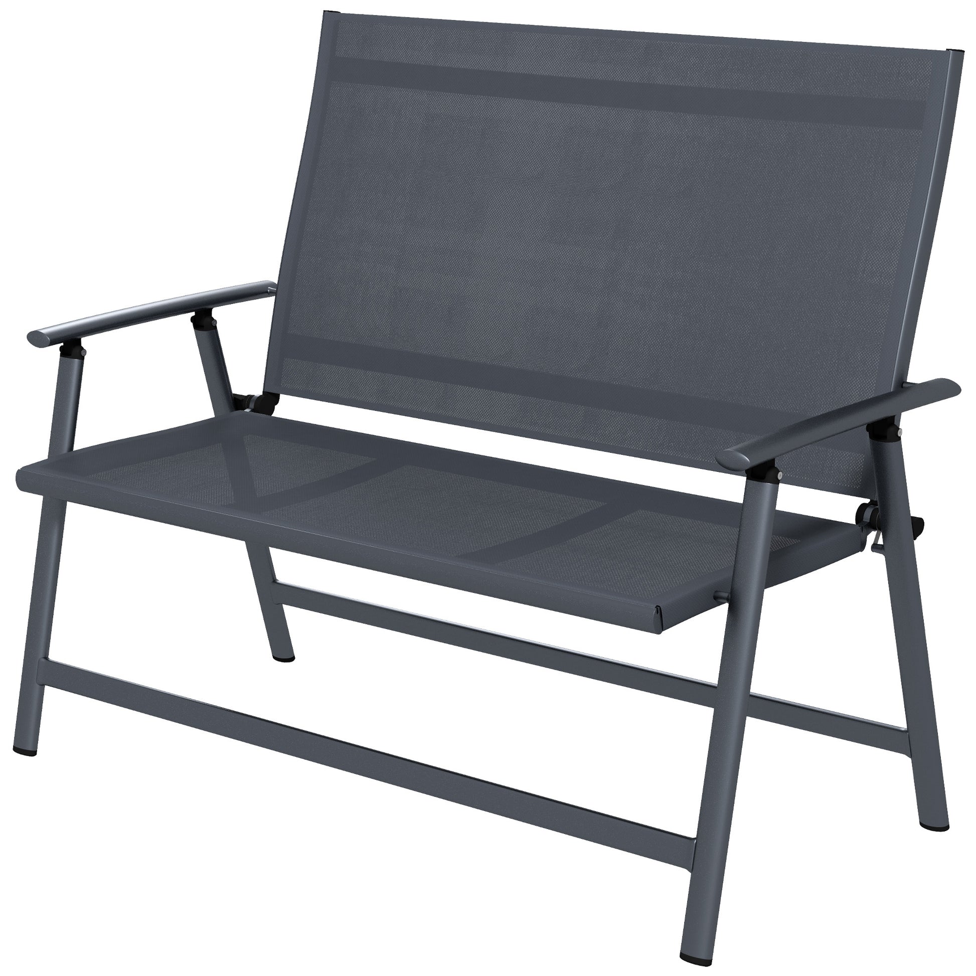 2-Seater Folding Chair with Breathable Seat, in Steel and Mesh Fabric, 118x65x96 cm, Gray - Borgè