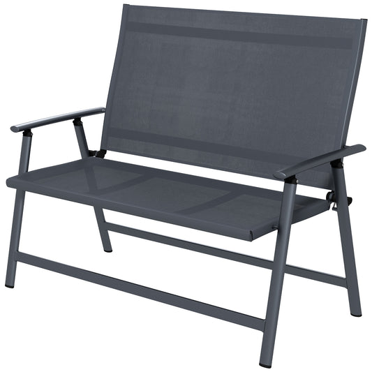 2-Seater Folding Chair with Breathable Seat, in Steel and Mesh Fabric, 118x65x96 cm, Gray