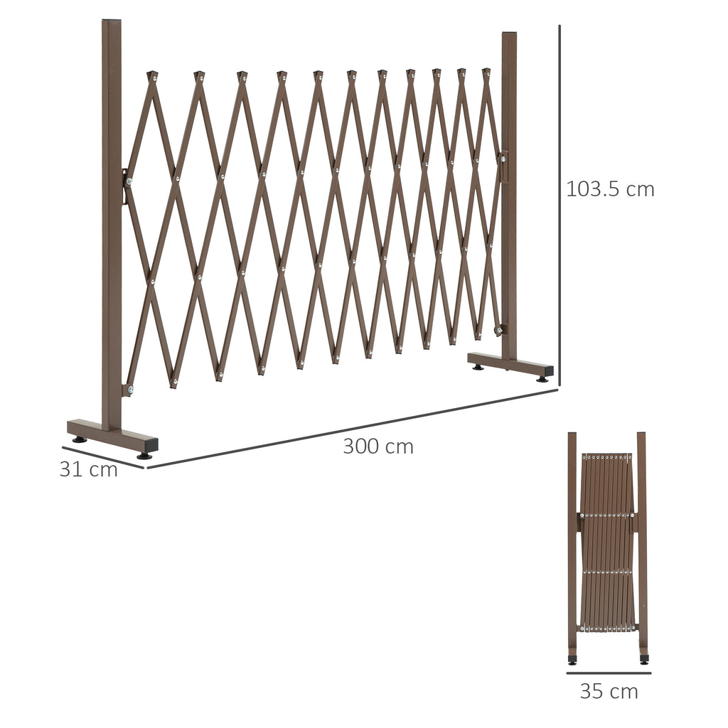 Adjustable Width Garden Fence, Metal and Aluminum, 300x31x103.5 cm, Dark Brown