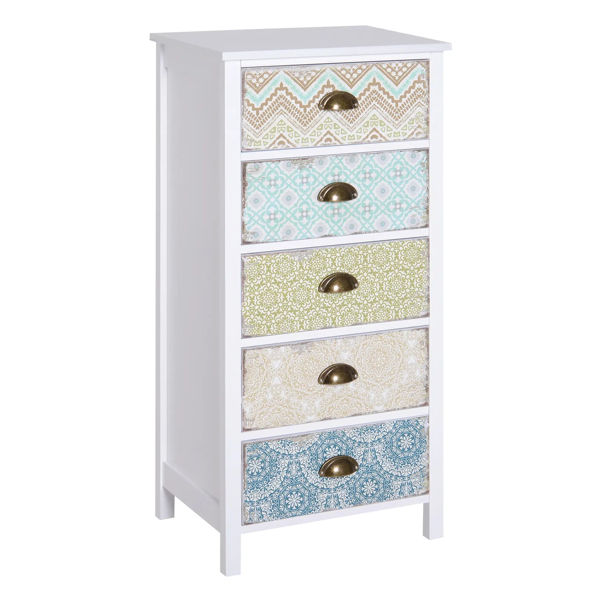 Vintage Chest of Drawers Cabinet with 5 Drawers Shabby Style Bathroom, Entrance, Bedroom 46 × 34 × 97.5cm White