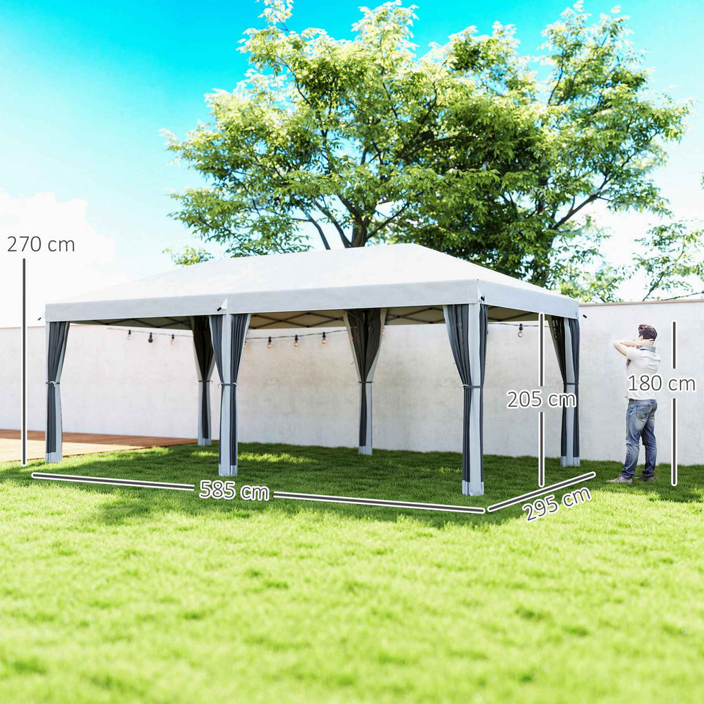 Outsunny 6x3m Folding Garden Gazebo with Mosquito Net and Carry Bag, Cream
