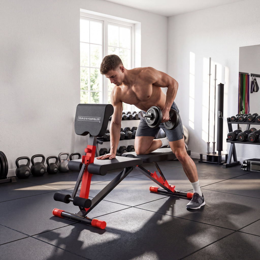 SPORTNOW Adjustable and Foldable Weight Bench with 6-Level Adjustable Backrest, Red