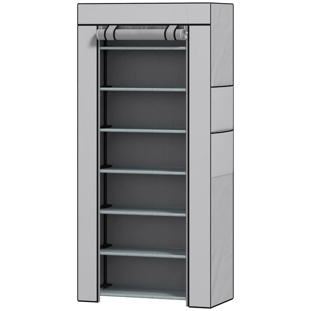 HOMCOM 7-Tier Steel Shoe Rack with TNT Cover, 60 x 30 x 126 cm, Grey