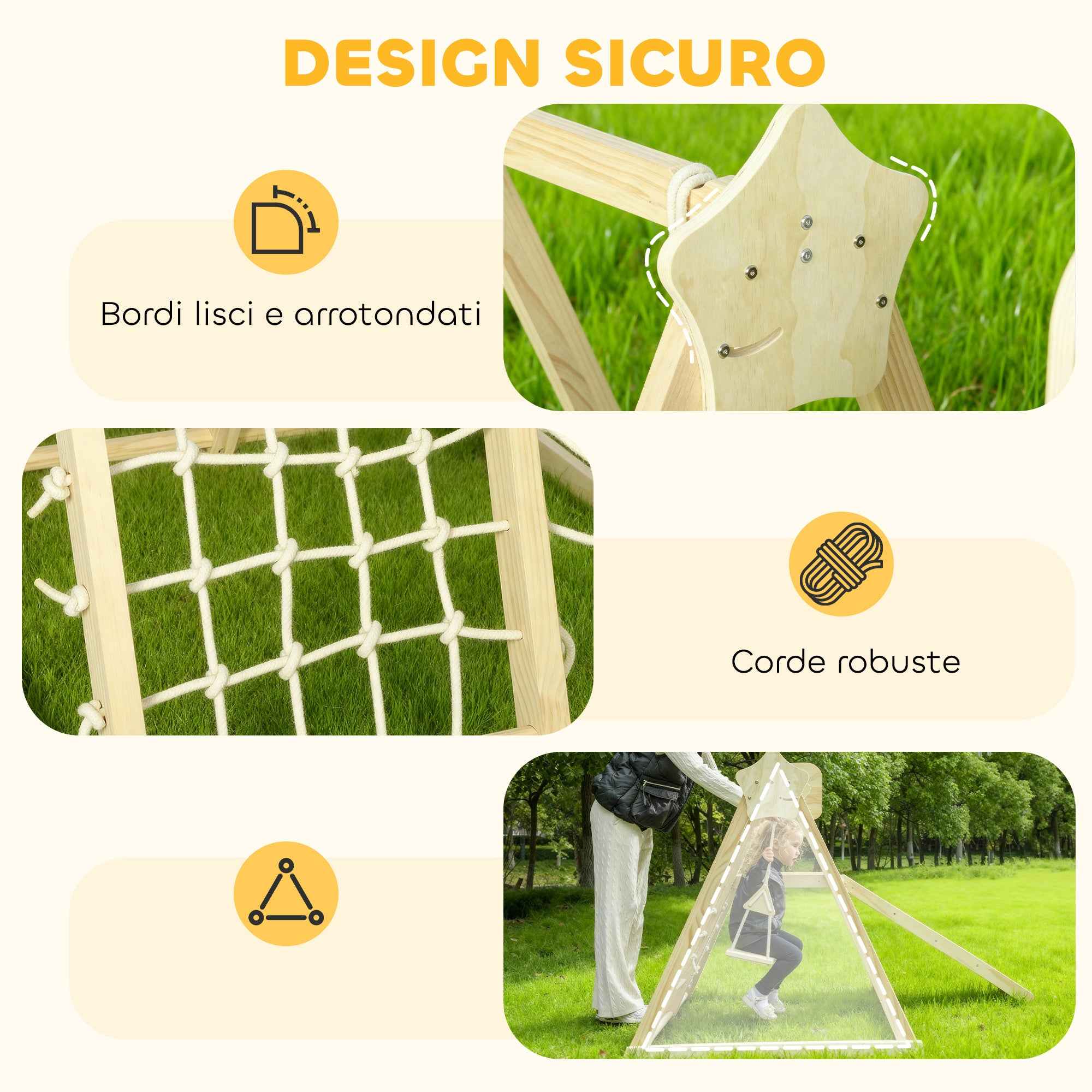 AIYAPLAY 5-in-1 Folding Climbing Game with Slide, 2 Walls, Swing and Basketball Hoop, Wooden, 140x172.5x116.5 cm