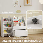 Toy Storage Shelf with 6 Baskets, 3 Shelves and Bottom Box, Made of Wood, Plastic and Steel, 100x30x80 cm, White