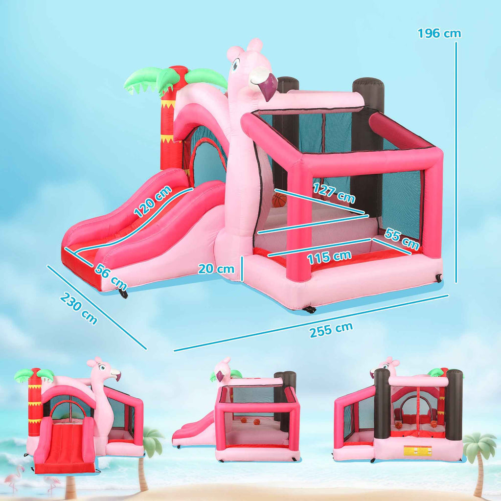 Inflatable Castle for Children with Slide, Trampoline, Ball Pit and Basketball Hoop, 255x230x196 cm, Pink
