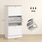 Space-Saving 3-Drawer Shoe Rack with 2-Tier Adjustable Shelves, Wooden, 60x23.5x115 cm, White