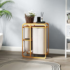 Bamboo Laundry Basket with 3 Bags and Removable Fabric Shelves, 50x32x69.7 cm, Bamboo and Cream
