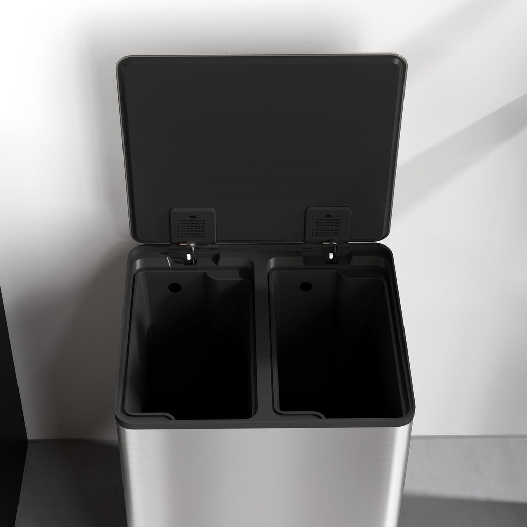 15L 2-Section Pedal Bin with Silent Lid, Stainless Steel and PP, 41.8 x 36.7 x 44 cm