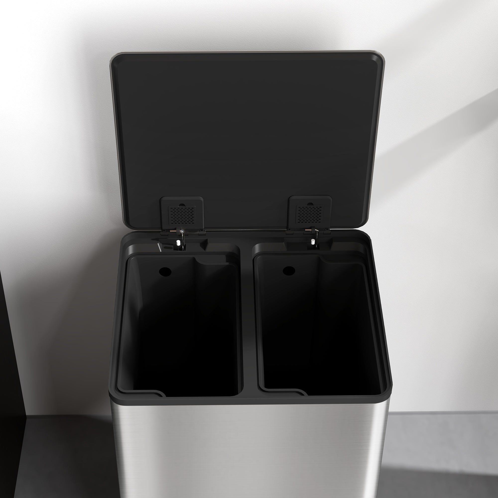 15L 2-Section Pedal Bin with Silent Lid, Stainless Steel and PP, 41.8 x 36.7 x 44 cm