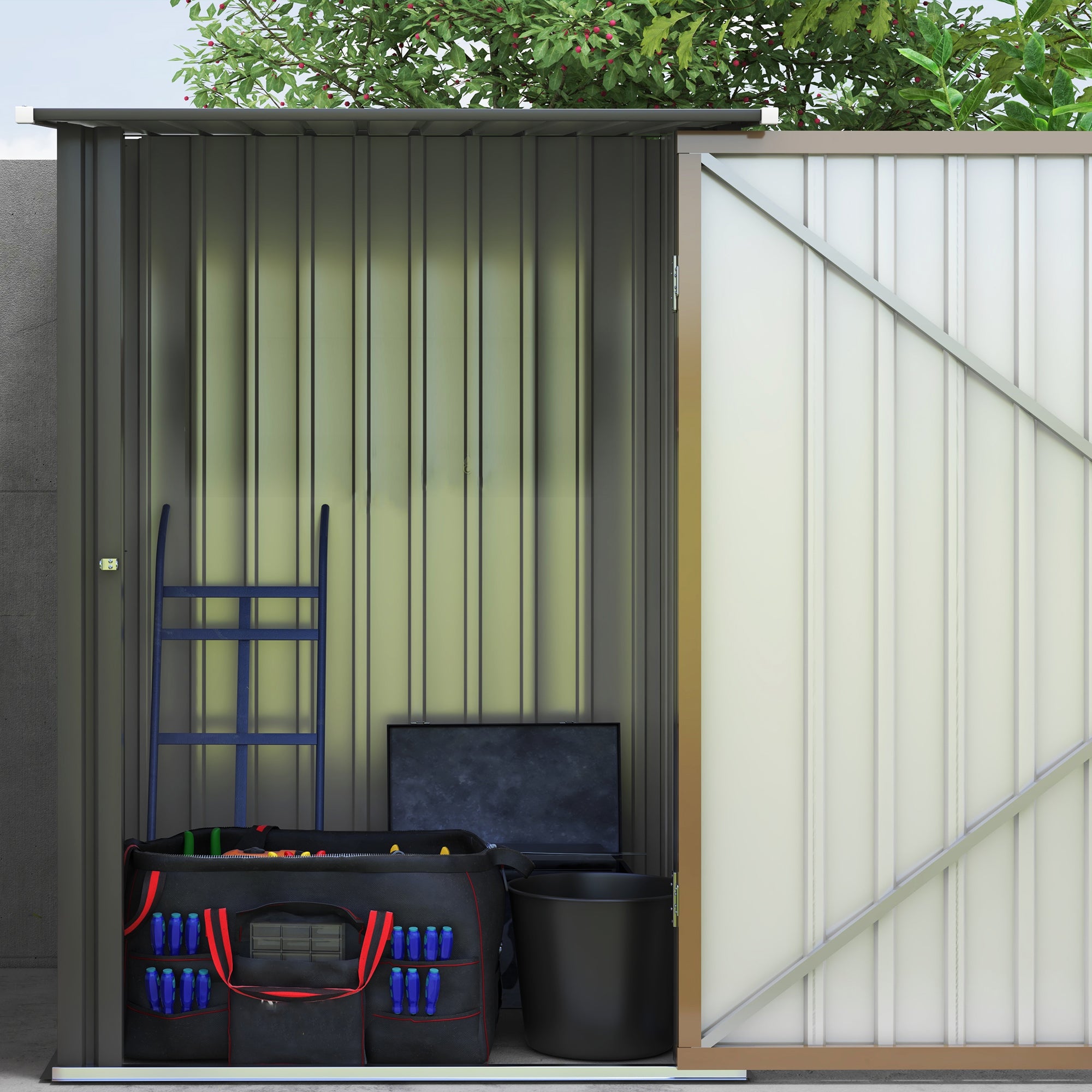 Garden Shed Galvanized Steel Tool Storage Shed with Door, 100x103x160cm, Brown