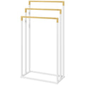 kleankin Freestanding Towel Rack with 3 Bars in Bamboo and Steel, 45x22.5x86 cm, White and Wood Color - Borgè