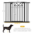 Dog Gate with 4 Adjustable Screws and Adhesive Tape, Metal and Plastic, 74-100x76 cm, Black
