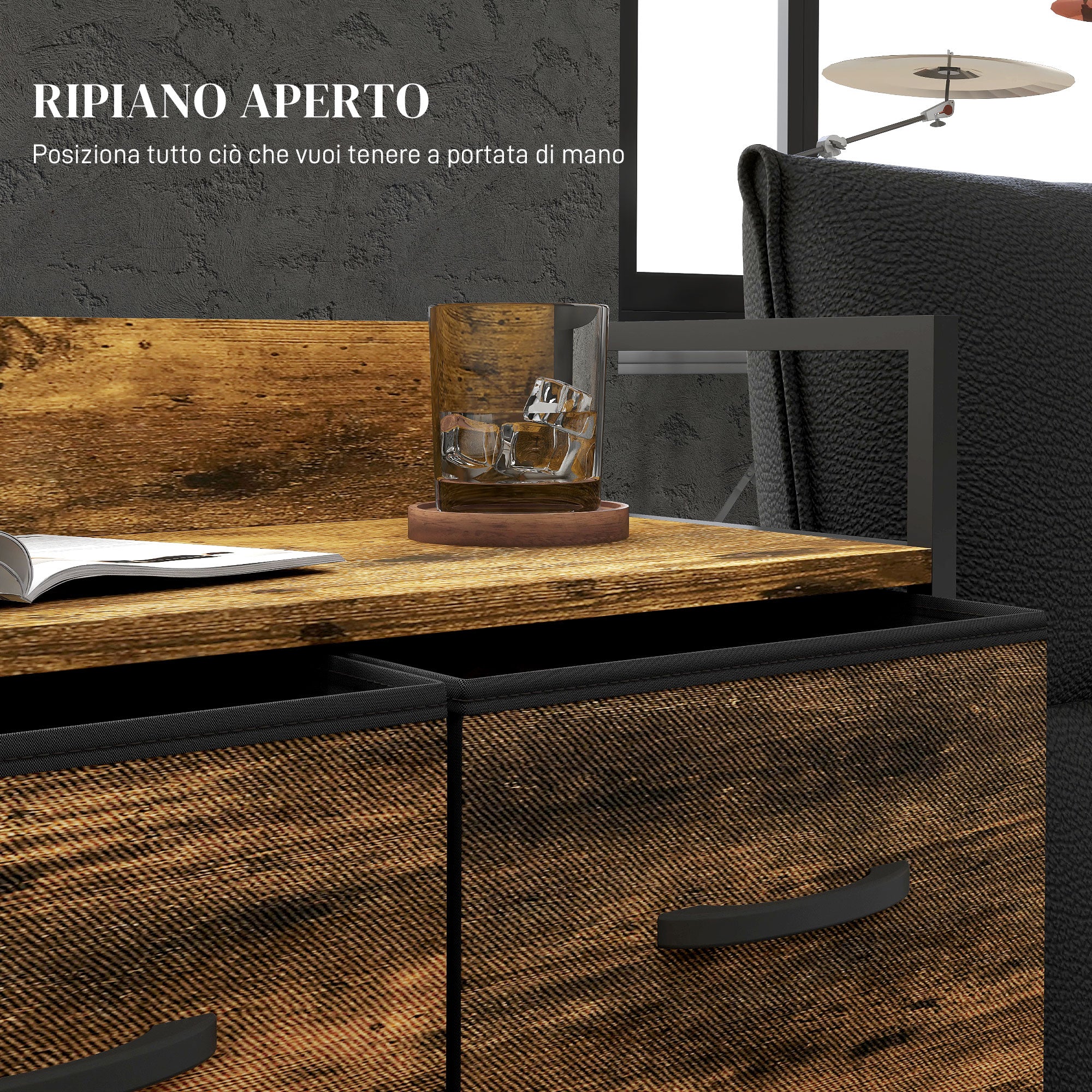 Chest of 4 Removable Drawers with Industrial Design in Wood and Steel, 60x29x85 cm, Brown and Black