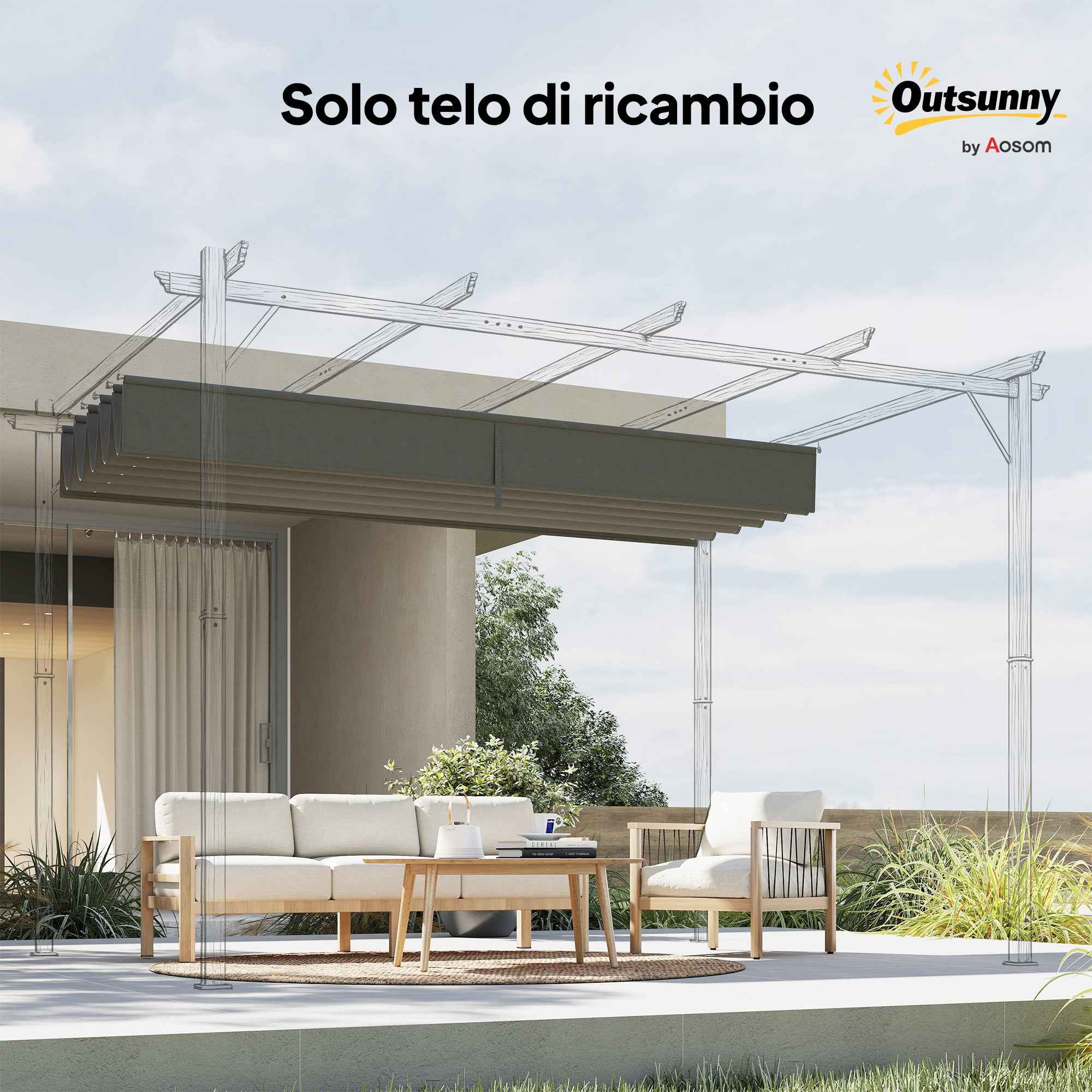 Outsunny Replacement Canopy for 4x3m Gazebo with 10 Drainage Holes, Light Grey