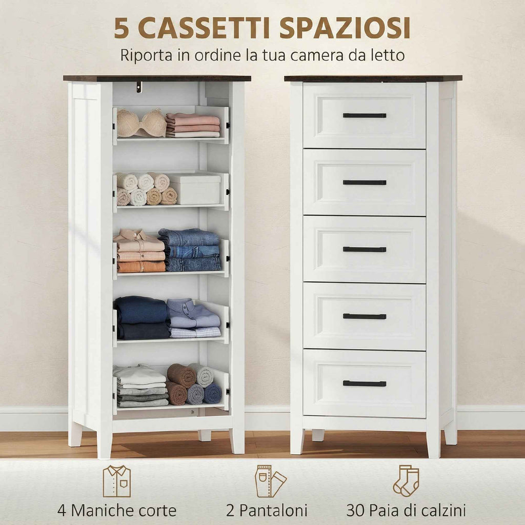 HOMCOM Chest of Drawers with 5 Drawers, Tall Unit for Bedroom and Living Room