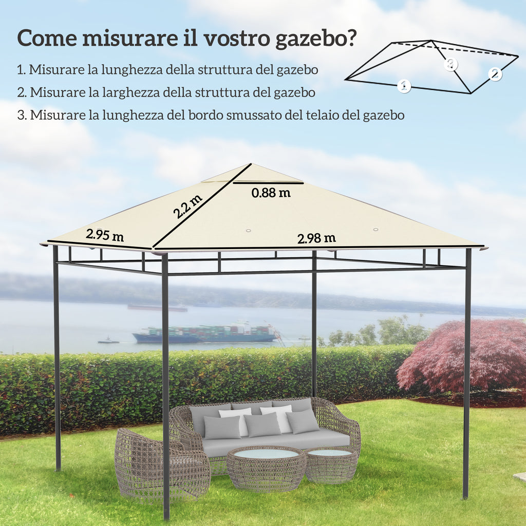 Outsunny 3x3m Polyester Gazebo Replacement Roof with Air Vents and Drainage Holes, Cream